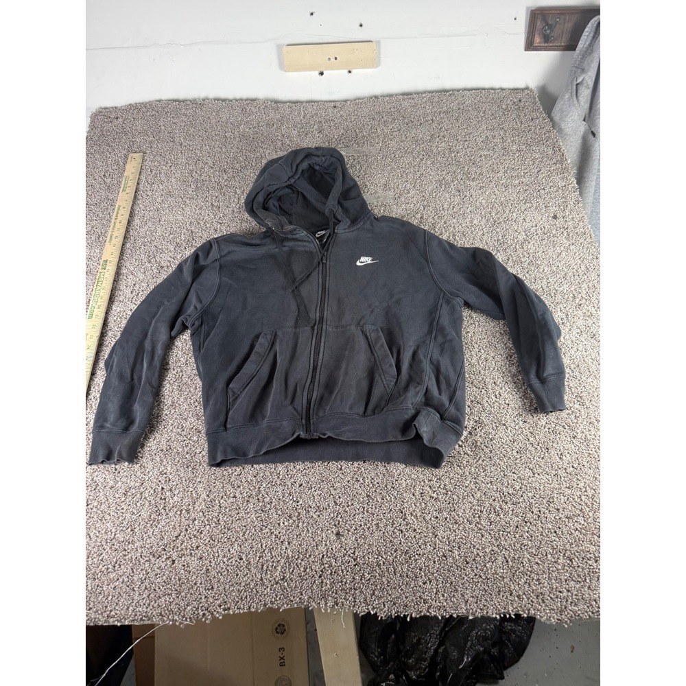 Nike Mens Full Zip Hoodie Black Fleece Embroidered Logo Size Medium M Sweatshirt